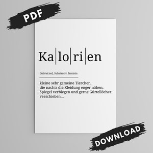 Calorie definition poster with phonetic transcription / saying mural as decoration for the kitchen or as a gift / as a digital PDF download!
