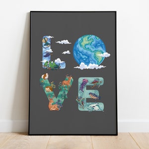 Earth Love Poster Print / semi-matt sustainability mural as a decoration for the home or as a gift / DIN A4, A3, A2, A1 / without frame