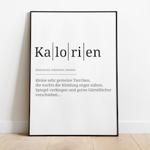 Calorie definition poster print with phonetics / semi-matt mural for the kitchen or as a gift / in DIN A4, A3, A2, A1 / without frame