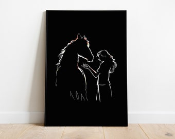 Pferde Poster Druck / halbmattes Reiterin Wandbild für Zuhause oder als Geschenk für Pferdeliebhaber / DIN A4, A3, A2, A1 / ohne Rahmen