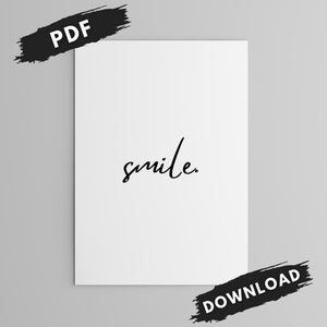 Smile poster motivation typography smile / mural with saying as a decoration for the home or as a gift / as a digital PDF download!