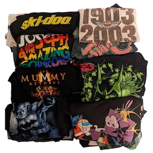 3 magliette Vintage Mystery Box (anni '80/'90/Y2K), magliette di band/cartoni animati/Harley/Nike/Adidas/Reebok/bevande/sport e ALTRO!!