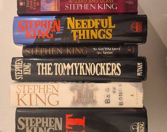 Vintage Stephen King Books | Horror Novels | Collectible Paperbacks & Hardcovers | Gothic Thriller Book Stack | Spooky Library Decor