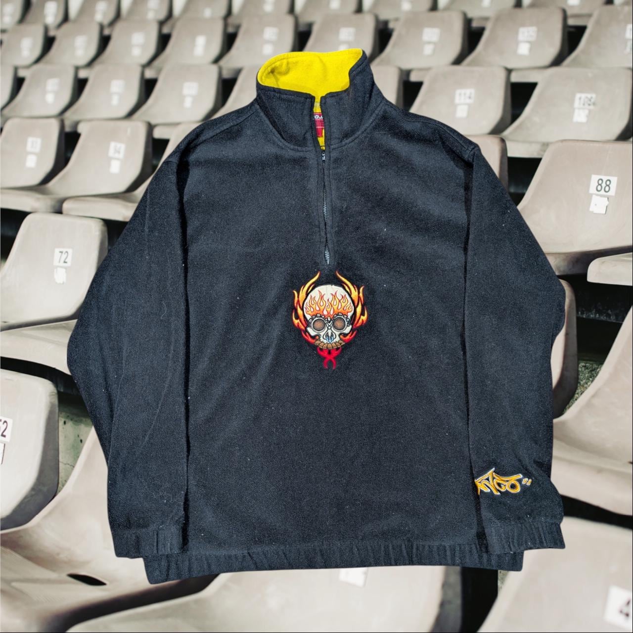 Vintage JNCO Flaming Skull Y2K Fleece Pullover | 1/4 Zip