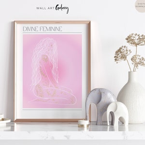 Divine Feminine Art, Positive Energy Divine Feminine Poster, Gradient Spiritual Art Prints, Pastel Pink Wall Art for Bathroom or Altar Decor