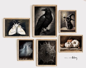 Gallery Wall Set Halloween Decorations, Black Cat Halloween Decor, Halloween Wall Art, Dark Wall Art Fall Decor Halloween PRINTABLE WALL ART