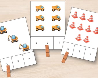 Count and Clip Cards Numbers 1-10 Construction Theme for Preschoolers ...
