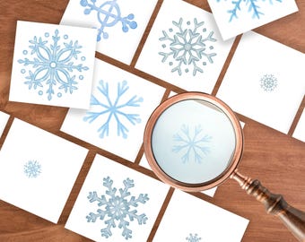Snowflake Magnifying Glass Matching Activity, Preschool Winter Activity, Snow Unit Activity Printable, Snowflake Matching Cards