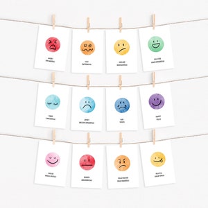 Tarjetas flash de emociones para niños, actividad de educación en el hogar, descarga digital imprimible, bilingüe inglés y español