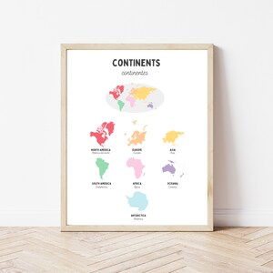 Spanish/English Continents Poster for Preschool, Bilingual Educational Poster for Toddlers, Spanish Homeschool Printables