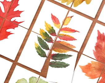 Activité de casse-tête feuille à imprimer, jeu de casse-tête feuille 4 pièces pour enfants d'âge préscolaire, activité d'automne à imprimer pour l'unité, activités d'automne pour l'école à la maison