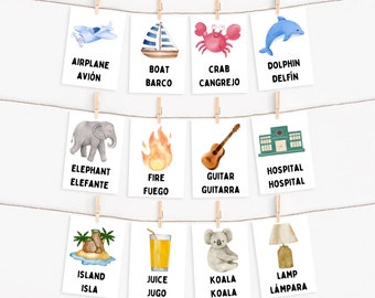 A-Z Bilingual Alphabet Flash Cards, English and Spanish Flash Cards for Preschoolers, Printable Flash Cards, Spanish Education