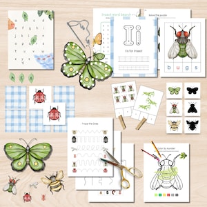 Insect Study Unit Activity Bundle, Printable Digital Download, Preschool Insect Activity, Bugs and Minibeasts PreK Printable Pack