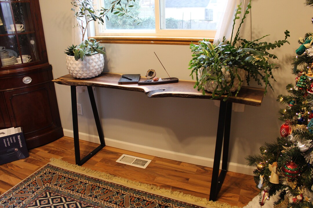 Live Edge Walnut Console Table, Black Walnut Sofa Table, Modern Entry ...