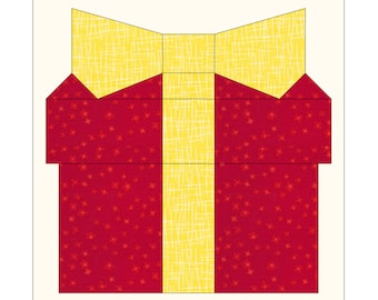 Patrón de costura FPP - Presente, regalo, patrón de bloque de edredón, bloque de edredón para principiantes, Piecing de papel de base, costura para principiantes, 6 pulgadas