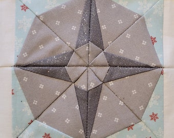 Patrón de costura FPP - Star Block, patrón de bloque de edredón, bloque de edredón para principiantes, Foundation Paper Piecing, costura para principiantes