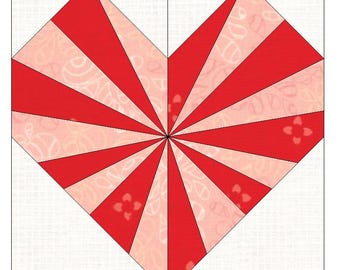 Patrón de costura FPP - Heart Burst, Valentines Heart, patrón de bloque de edredón, edredón para principiantes, Foundation Paper Piecing, costura para principiantes, fácil
