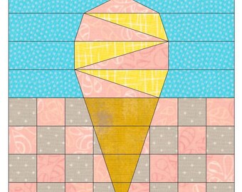 Patrón de costura FPP: helado, paleta, patrón de bloque de edredón, edredón para principiantes, patchwork de papel base, costura para principiantes, camino de mesa, fácil
