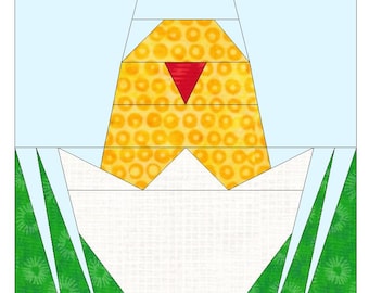 Patrón de costura FPP - Pollito de Pascua, Pascua, Pollito, patrón de bloque de edredón, edredón para principiantes, patchwork de papel base, costura para principiantes, bloque fácil