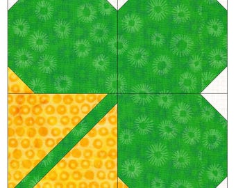 Patrón de costura FPP: trébol, San Patricio, patrón de bloque de edredón, edredón para principiantes, patchwork de papel base, costura para principiantes, bloque de inicio