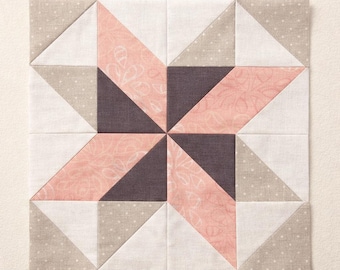 Molde para bloco de patchwork Estrela Catavento – Técnica de patchwork com papel (Download em PDF)