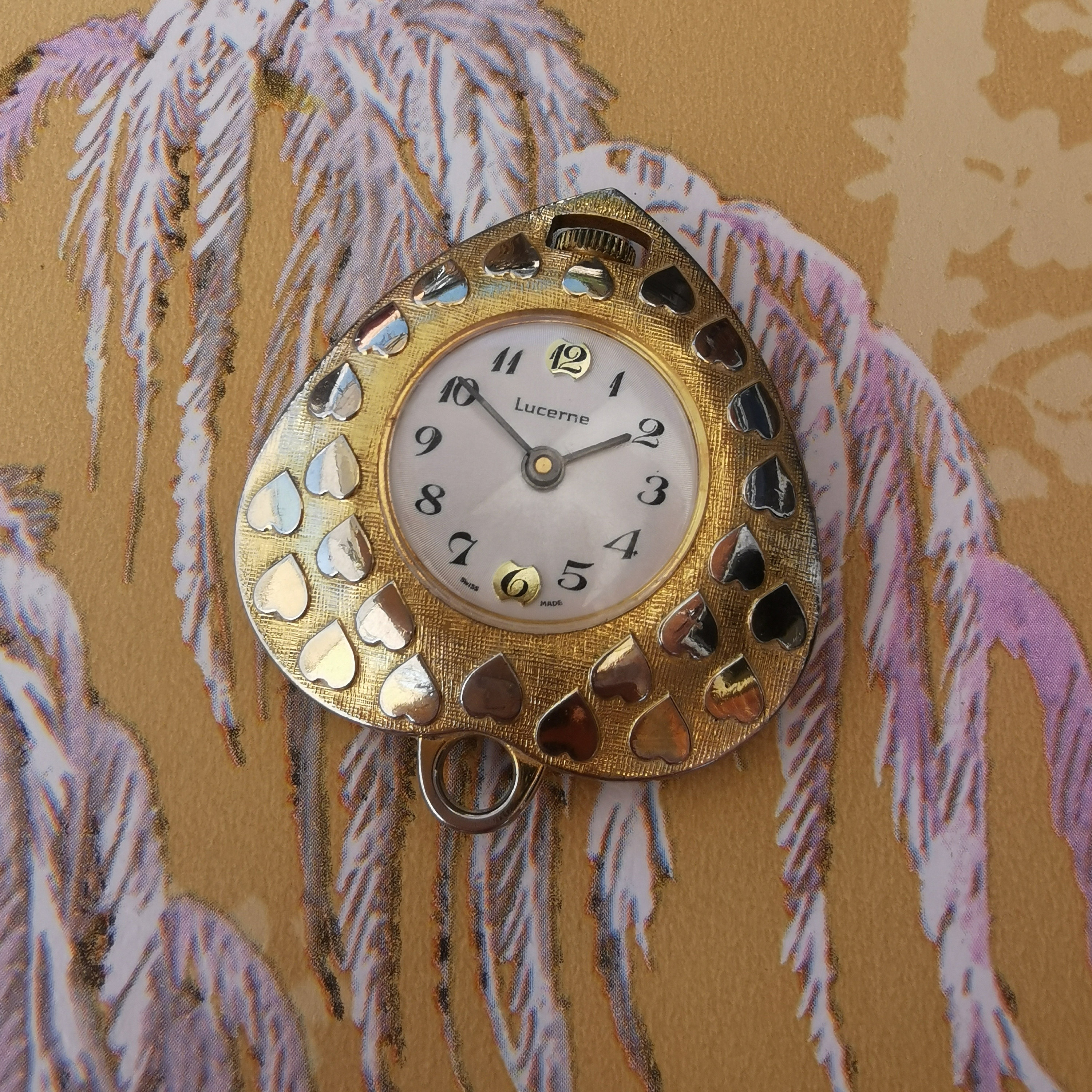 Vintage Lucerne Watch Necklace Swiss 60s 70s Retro Heart Window Floral Etched Vintage Lucerne Gold Heart Pendant Watch Necklace | eBay main image 2