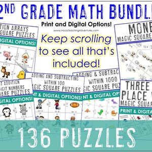 2nd Grade Math Puzzle BUNDLE - Centers, Stations, Practice, Partner Work, or Assessment Homeschool or Classroom Worksheet Alternatives