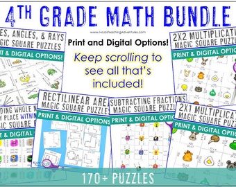4th Grade Math Puzzle Bundle: 30+ Activities (Digital Download)