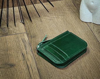 Personalized Womens Wallet, Handmade Leather Wallet Zipper, Mini Cash Purse, Gift for her, Mother day gift