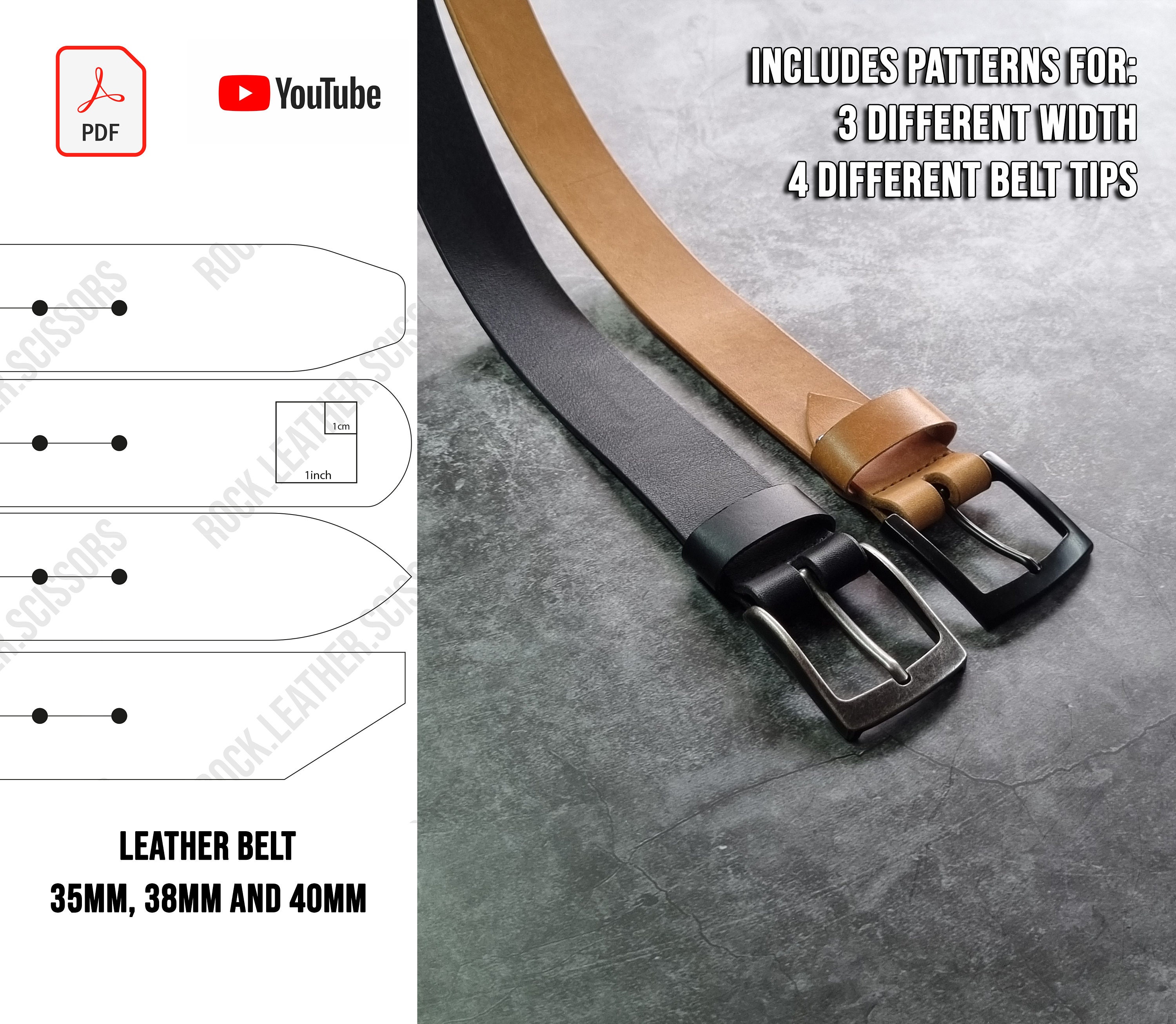 SET Leather Belt Template Classic Belt Pattern Modern Belt Etsy