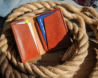 Brown Leather Bifold Wallet, Minimalist Card Holder