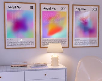 Set of 3 Angel Numbers Poster Aura Poster Set Angel Number Print Affirmation Wall Art Aura Print Aura Wall Art Positive Affirmation Gradient