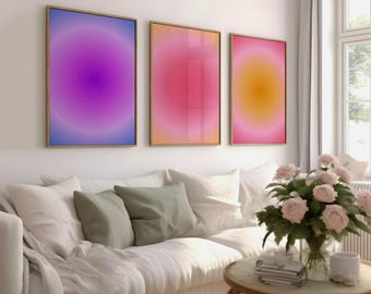 Set of 3 Positive Aura Posters Spiritual Poster Grainy Gradient Gradient Print Colourful Aura Poster Trendy Wall Art Y2K Wall Art