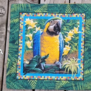 Macaw Pillow Cover, Cotton Fleece, Hide-away Pocket, Handmade in Canada