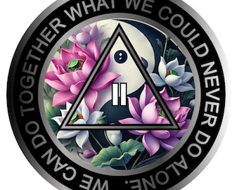 AA Sobriety Medallion: Silver Finish Lotus Yin Yang Alcoholics Anonymous Chip