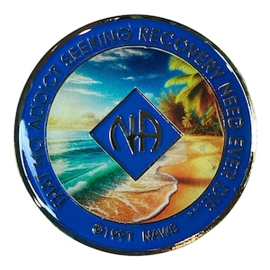 Beach Sunset NA Medallion - Narcotics Anonymous Recovery Coin - Ocean Themed NA Token - Sober Anniversary Gift - Serenity & Peace NA Chip