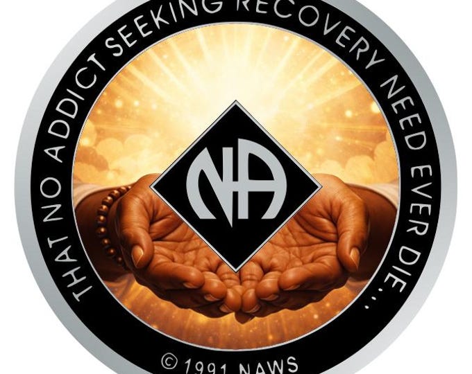 Open Hands NA Recovery Token – Surrender & Service Sobriety Chip with “That No Addict…” Back