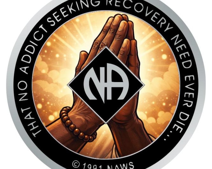 Praying Hands NA Recovery Token – Faith & Surrender Sobriety Coin with “That No Addict…” Back