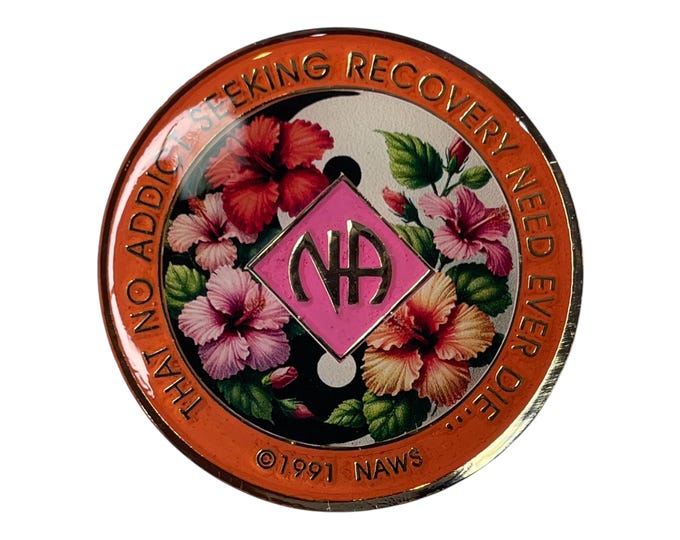 Hibiscus Floral Yin-Yang NA Medallion: Narcotics Anonymous Recovery Gift