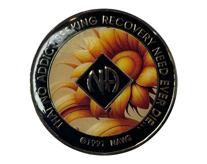 Sunflower Narcotics Anonymous Medallion, A Symbol of Growth & Recovery, Wellness Gift, Motivational Art, Inspiring Keepsake