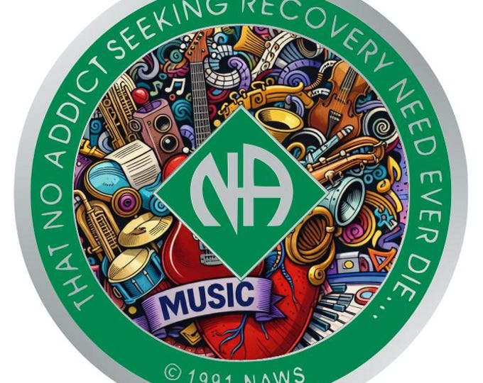 Music NA Recovery Medallion – “That No Addict Seeking Recovery Need Ever Die…” Sobriety Chip