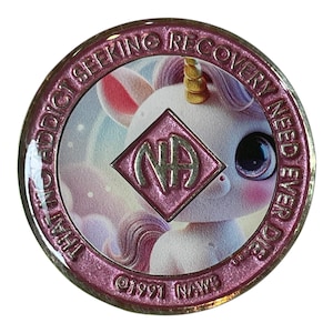 Unicorn NA Medallion - Narcotics Anonymous Recovery Coin - Cute NA Token - Sober Anniversary Gift - Fantasy & Magic NA Chip