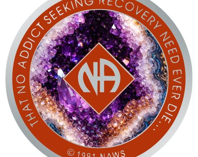 Crystal Geode NA Recovery Medallion 34mm – Narcotics Anonymous Sobriety Chip – Custom Color Clean Time Gift