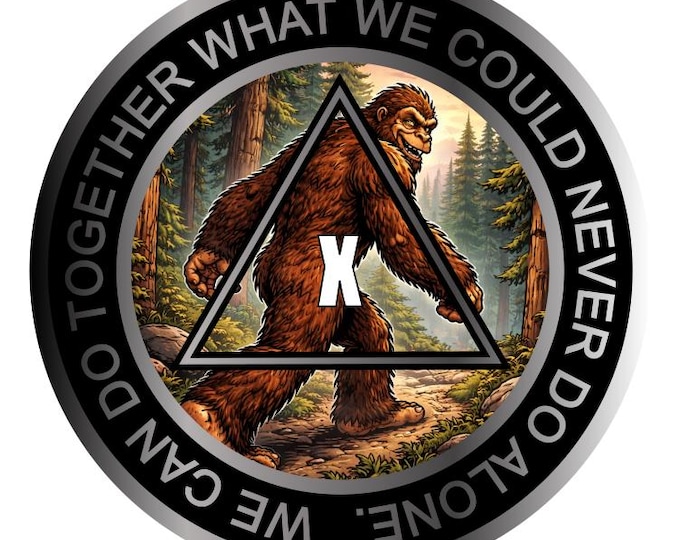 Bigfoot AA Recovery Medallion 38mm – Alcoholics Anonymous Sobriety Coin – Custom Color Clean Time Chip