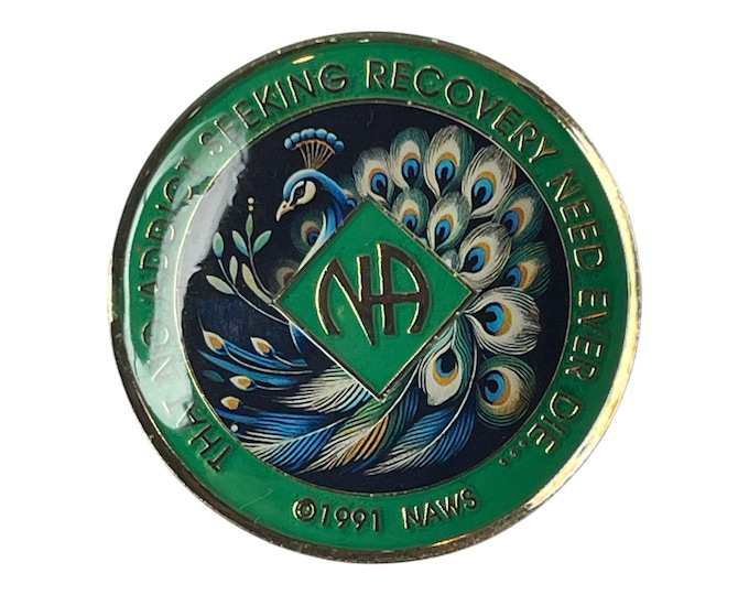 Customizable Peacock NA Medallion: Narcotics Anonymous Sobriety Coin