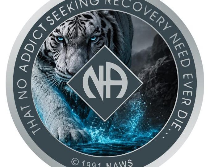 White Tiger NA Recovery Medallion 34mm – Narcotics Anonymous Sobriety Chip – Custom Color Clean Time Coin
