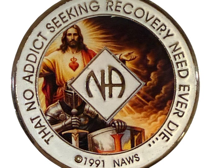 Sacred Warrior NA Recovery Medallion – Knight of Faith Sobriety Chip with “That No Addict…” Back