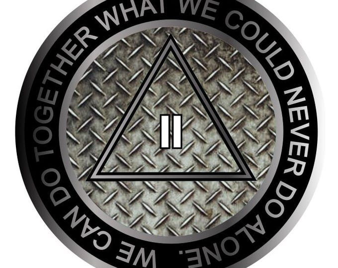 Diamond Plate AA Medallion – Industrial Strength Sobriety Chip with Serenity Prayer