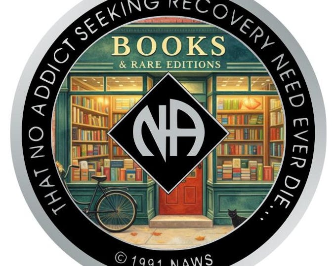 Vintage Bookstore NA Recovery Medallion 34mm – Narcotics Anonymous Sobriety Chip – Custom Color Clean Time Gift