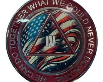 American Flag AA Recovery Medallion: Serenity Prayer Sobriety Token - Resin Finish